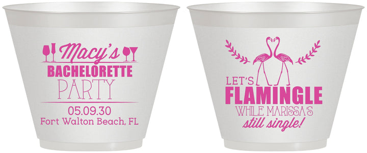 Custom Bachelorette 9 oz Wine Frosted Cups - Lets Flamingle Still Single | 60144