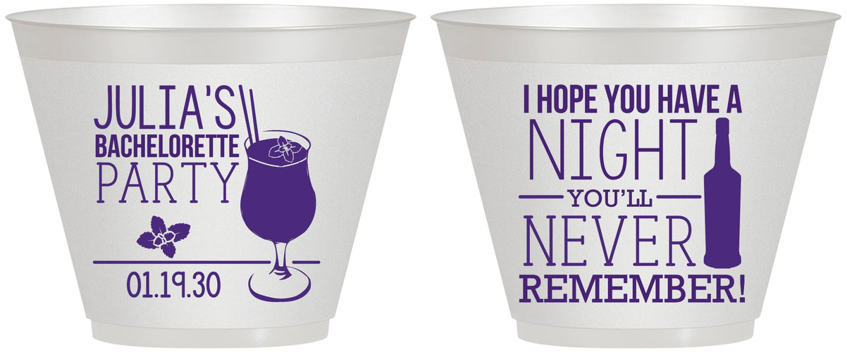 Custom Bachelorette 9 oz Wine Frosted Cups - Night Never Remember | 60160