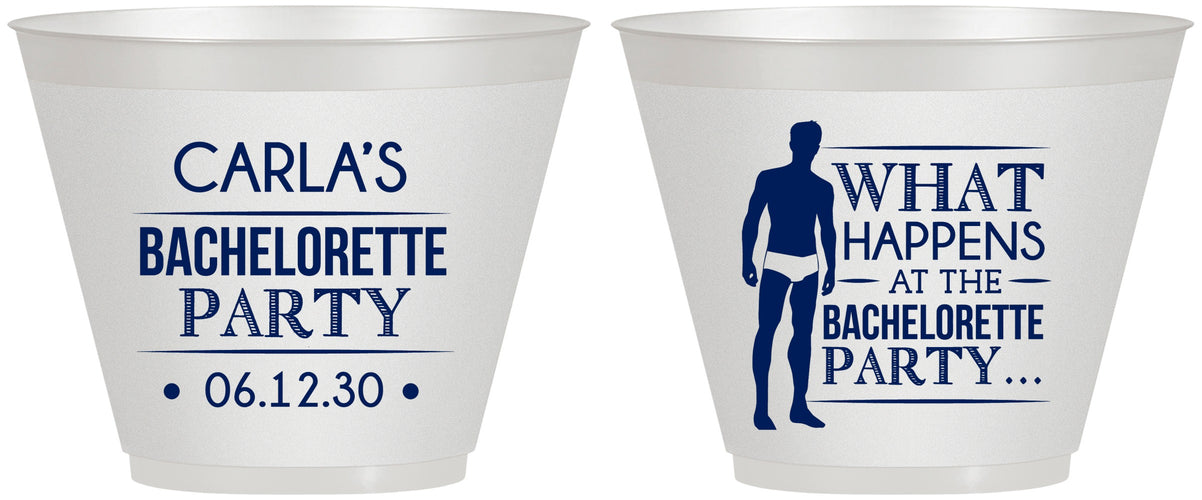 Custom Bachelorette 9 oz Wine Frosted Cups - What Happens | 60172