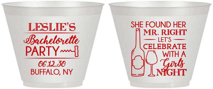 Custom Bachelorette 9 oz Wine Frosted Cups - Mr Right Girls Night | 60180
