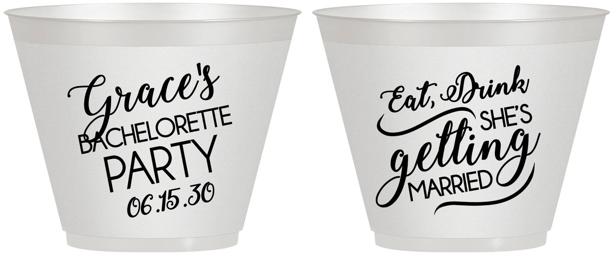 Custom Bachelorette 9 oz Wine Frosted Cups - Eat Drink Getting Married | 60181