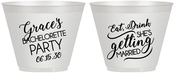 Custom Bachelorette 9 oz Wine Frosted Cups - Eat Drink Getting Married | 60181