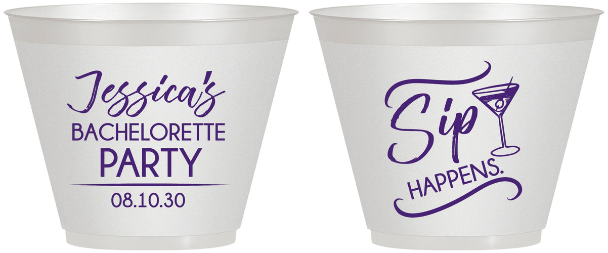 Custom Bachelorette 9 oz Wine Frosted Cups - Sip Happens | 60197