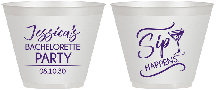 Custom Bachelorette 9 oz Wine Frosted Cups - Sip Happens | 60197