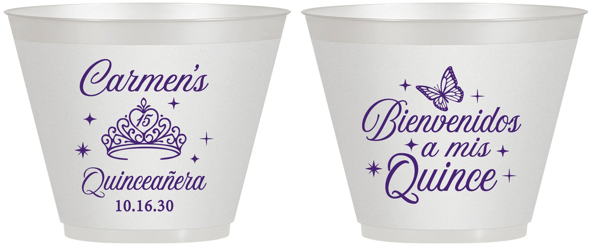 Custom Quinceanera 9 oz Wine Frosted Cups - Bienvenidos A Mis Quince | 70005