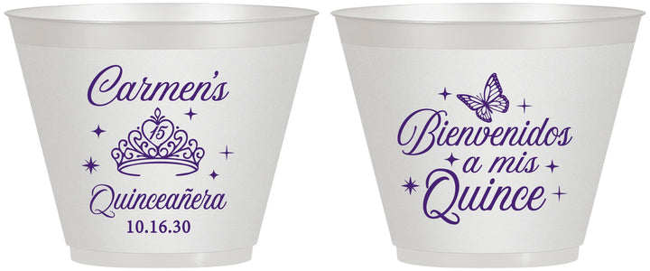 Custom Quinceanera 9 oz Wine Frosted Cups - Bienvenidos A Mis Quince | 70005
