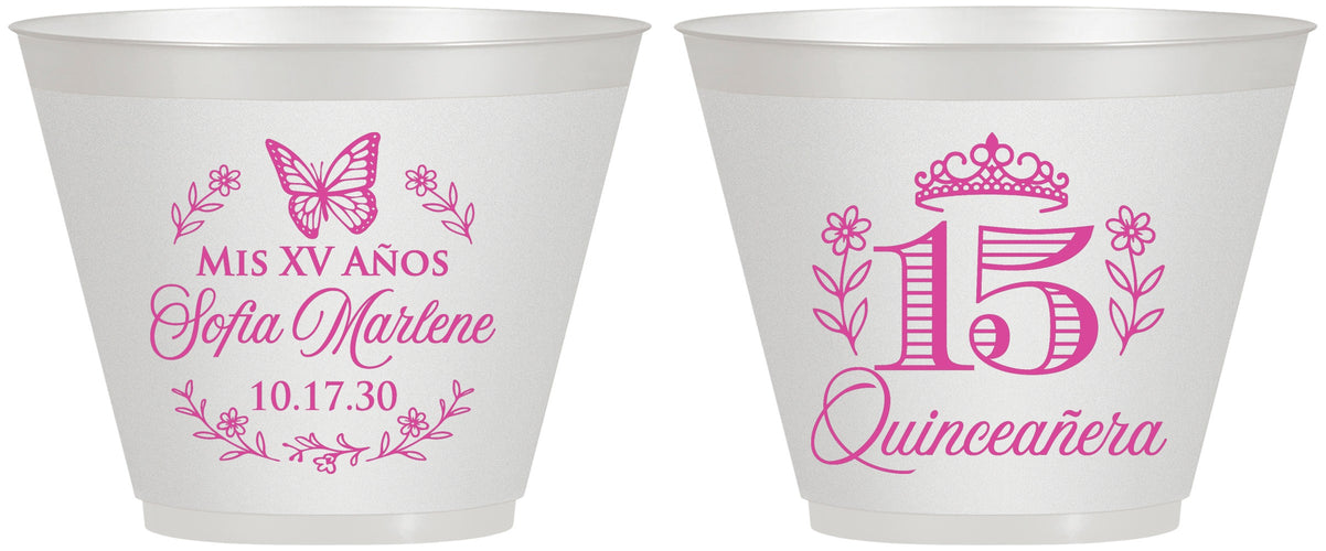 Custom Quinceanera 9 oz Wine Frosted Cups - Mis Quince Anos | 70007