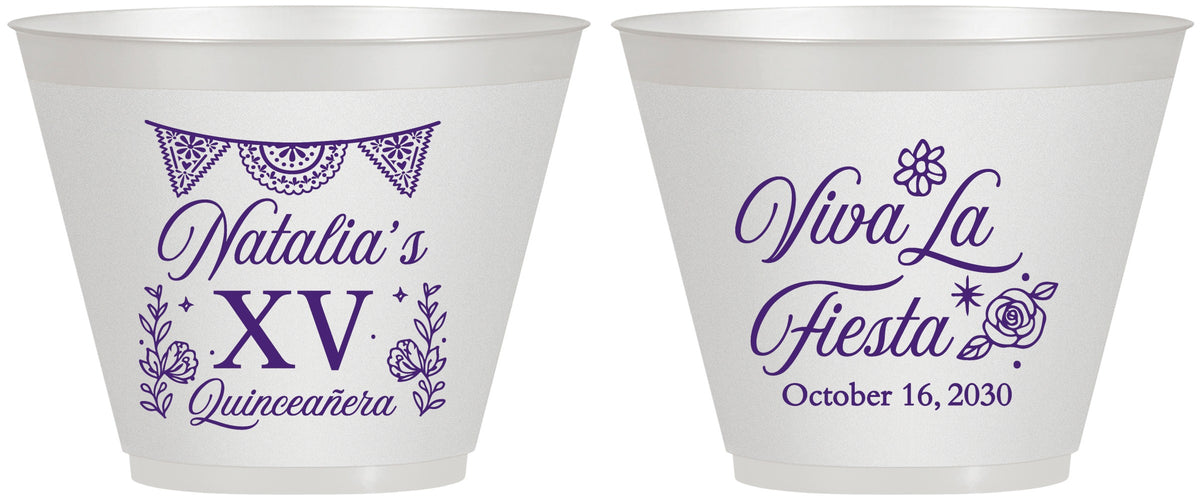 Custom Quinceanera 9 oz Wine Frosted Cups - Viva La Fiesta Quince | 70008