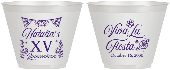 Custom Quinceanera 9 oz Wine Frosted Cups - Viva La Fiesta Quince | 70008