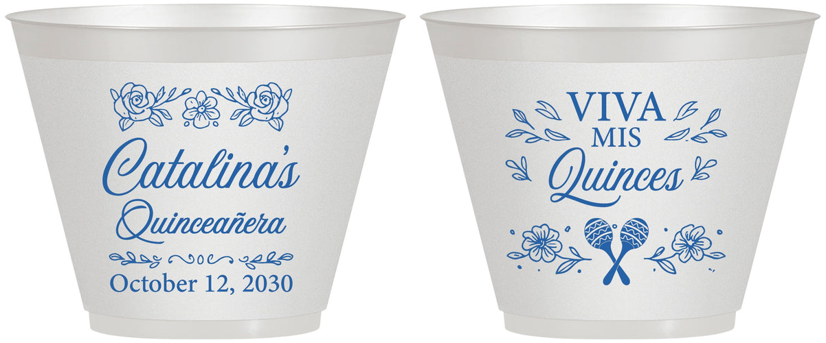 Custom Quinceanera 9 oz Wine Frosted Cups - Viva Mis Quinces | 70009