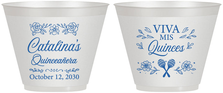 Custom Quinceanera 9 oz Wine Frosted Cups - Viva Mis Quinces | 70009