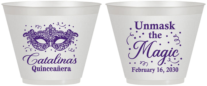 Custom Quinceanera 9 oz Wine Frosted Cups - Mardi Gras Quince | 70010
