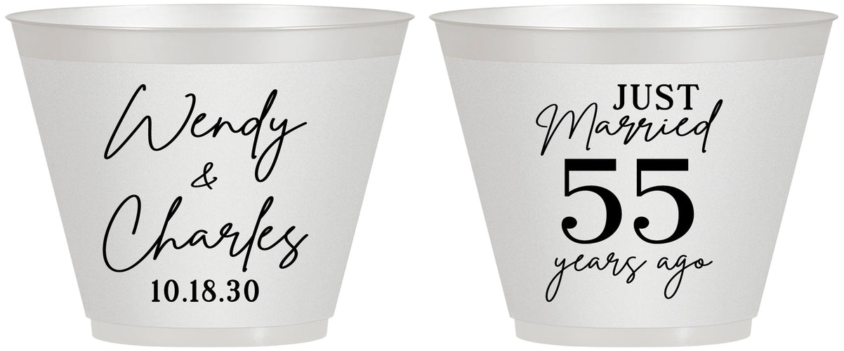 Custom Anniversary 9 oz Wine Frosted Cups - Just Married 55 Years Ago | 80028