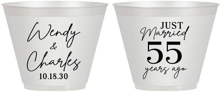 Custom Anniversary 9 oz Wine Frosted Cups - Just Married 55 Years Ago | 80028