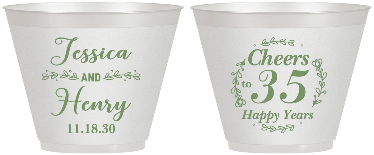 Custom Anniversary 9 oz Wine Frosted Cups - Cheers To 35 Years | 80034