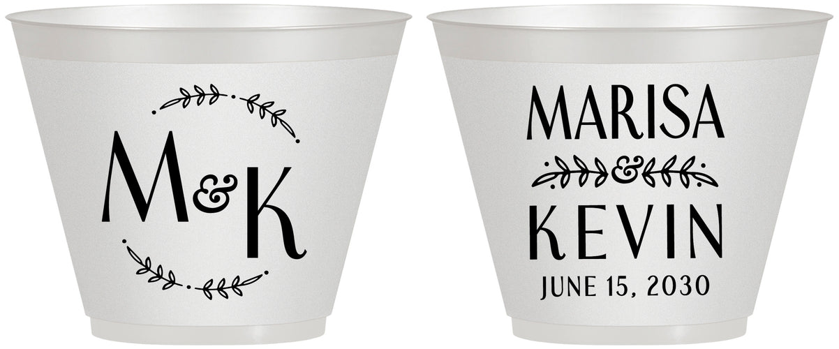 Custom Wedding 9 oz Wine Frosted Cups - Two Letter Monogram | 801