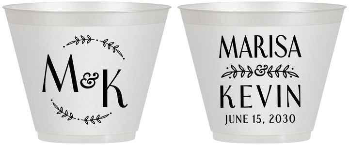 Custom Wedding 9 oz Wine Frosted Cups - Two Letter Monogram | 801