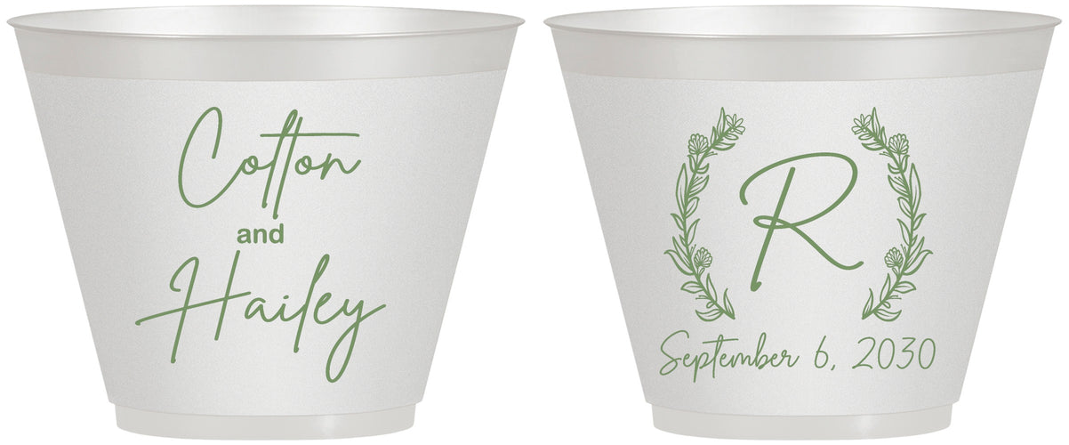 Custom Wedding 9 oz Wine Frosted Cups - Monogram | 803