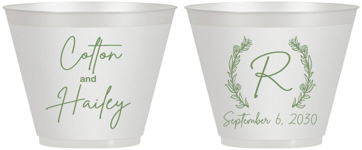 Custom Wedding 9 oz Wine Frosted Cups - Monogram | 803
