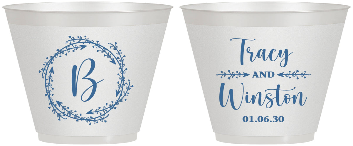 Custom Wedding 9 oz Wine Frosted Cups - Monogram | 804
