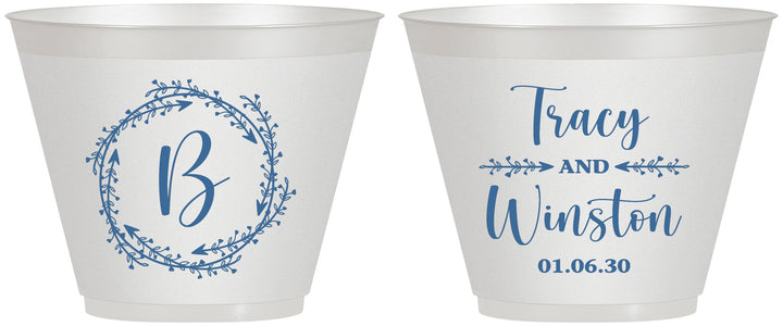 Custom Wedding 9 oz Wine Frosted Cups - Monogram | 804