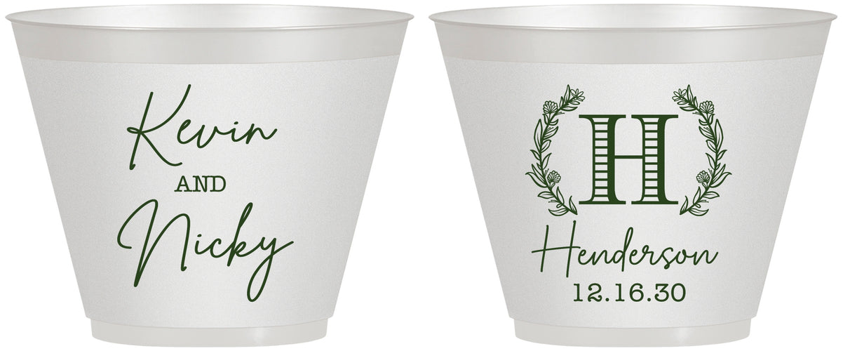 Custom Wedding 9 oz Wine Frosted Cups - Monogram | 805