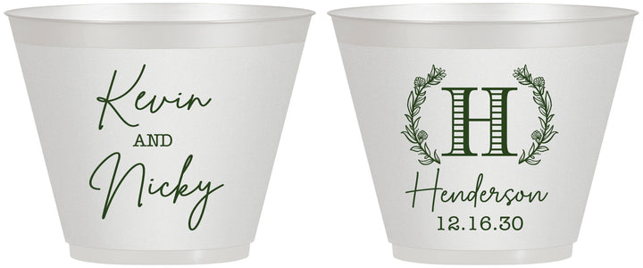 Custom Wedding 9 oz Wine Frosted Cups - Monogram | 805