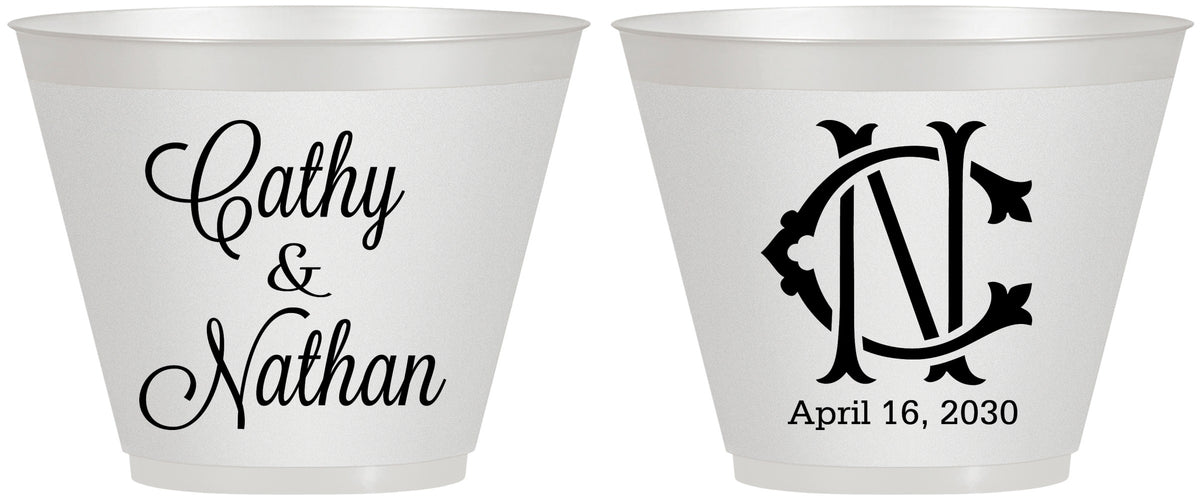 Custom Wedding 9 oz Wine Frosted Cups - Two Letter Monogram | 807