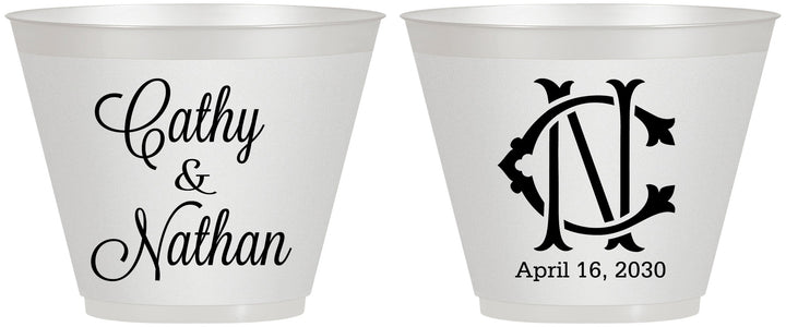 Custom Wedding 9 oz Wine Frosted Cups - Two Letter Monogram | 807