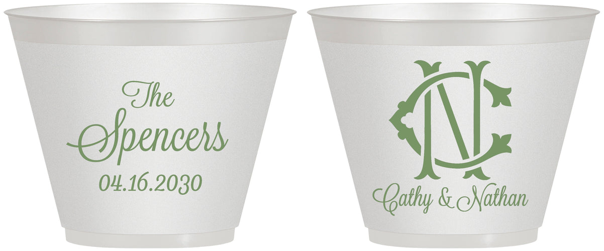 Custom Wedding 9 oz Wine Frosted Cups - Two Letter Monogram | 808