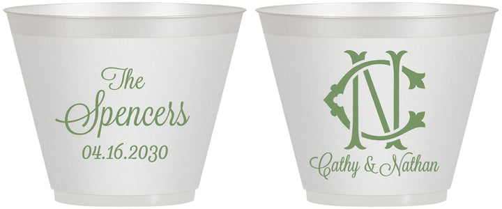 Custom Wedding 9 oz Wine Frosted Cups - Two Letter Monogram | 808