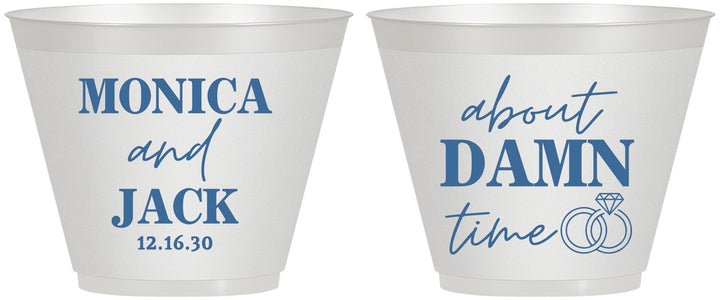 Custom Wedding 9 oz Wine Frosted Cups - About Damn Time | 809