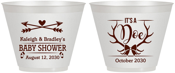 Custom Baby Shower 9 oz Wine Frosted Cups - It’s A Doe Antler | 90001