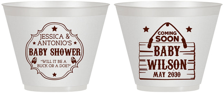 Custom Baby Shower 9 oz Wine Frosted Cups - Gender Reveal Buck Or Doe | 90002