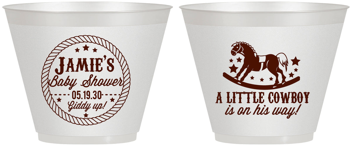 Custom Baby Shower 9 oz Wine Frosted Cups - Little Cowboy | 90003