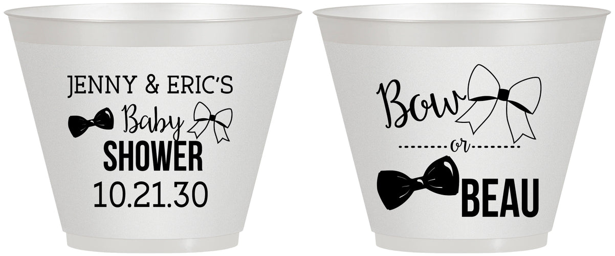 Custom Baby Shower 9 oz Wine Frosted Cups - Gender Reveal Bow Or Beau | 90004
