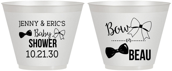 Custom Baby Shower 9 oz Wine Frosted Cups - Gender Reveal Bow Or Beau | 90004