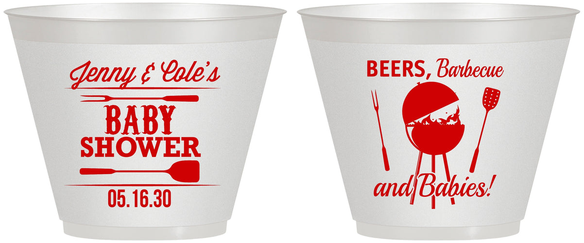 Custom Baby Shower 9 oz Wine Frosted Cups - Beers Bbq Babies | 90006