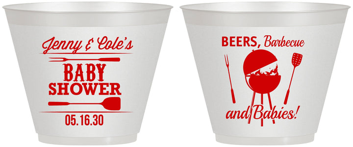 Custom Baby Shower 9 oz Wine Frosted Cups - Beers Bbq Babies | 90006