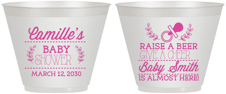 Custom Baby Shower 9 oz Wine Frosted Cups - Raise A Beer | 90008