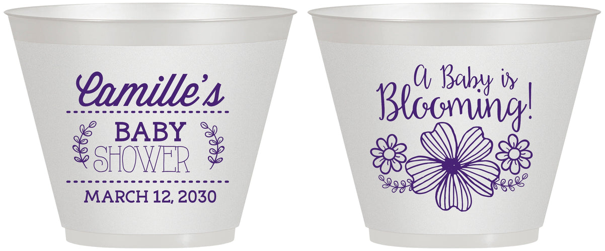 Custom Baby Shower 9 oz Wine Frosted Cups - Blooming | 90009