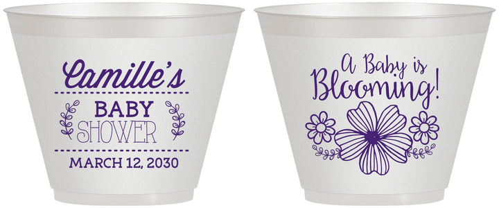 Custom Baby Shower 9 oz Wine Frosted Cups - Blooming | 90009