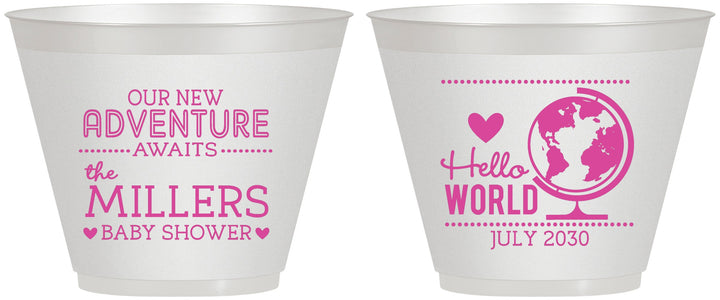 Custom Baby Shower 9 oz Wine Frosted Cups - Hello World | 90013