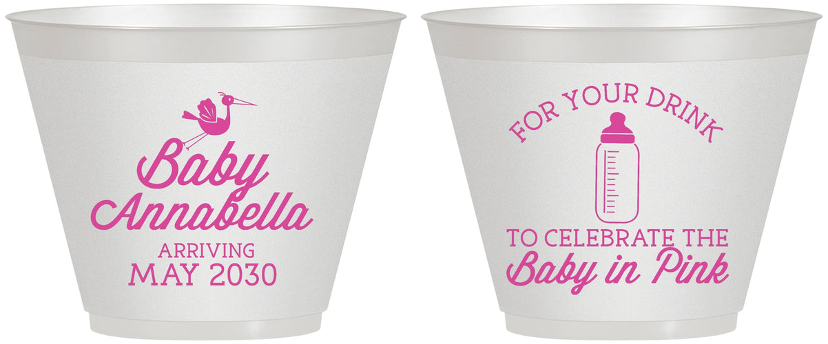 Custom Baby Shower 9 oz Wine Frosted Cups - Drink Baby In Pink | 90014