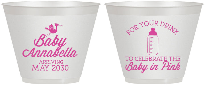 Custom Baby Shower 9 oz Wine Frosted Cups - Drink Baby In Pink | 90014