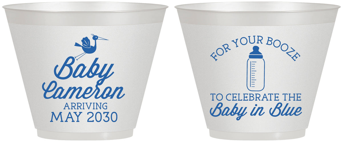 Custom Baby Shower 9 oz Wine Frosted Cups - Booze Baby In Blue | 90015