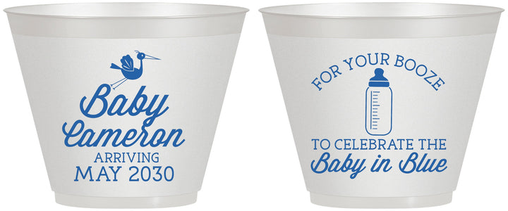 Custom Baby Shower 9 oz Wine Frosted Cups - Booze Baby In Blue | 90015