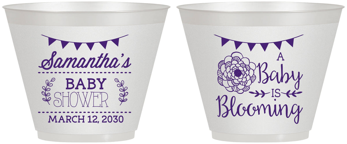 Custom Baby Shower 9 oz Wine Frosted Cups - Blooming | 90020