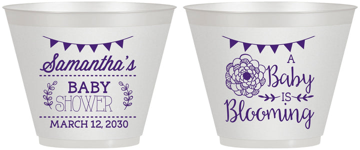 Custom Baby Shower 9 oz Wine Frosted Cups - Blooming | 90020