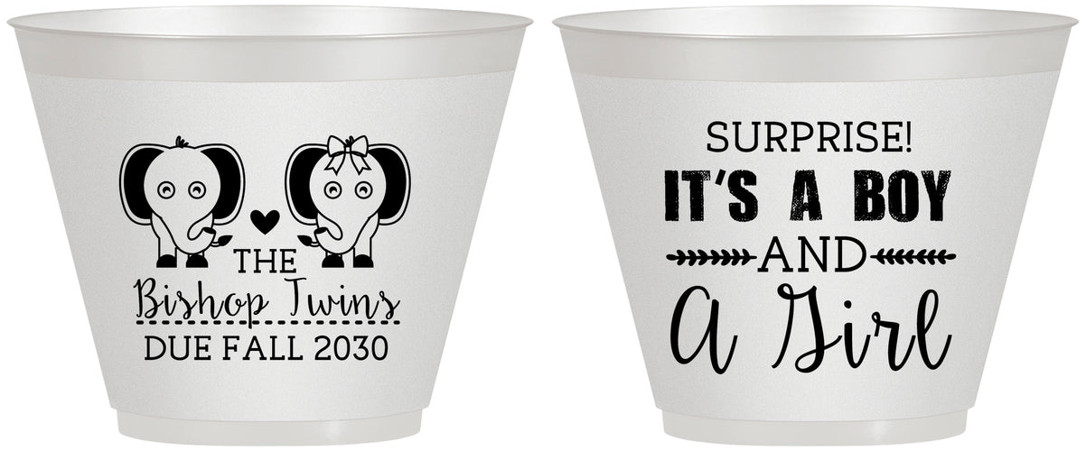 Custom Baby Shower 9 oz Wine Frosted Cups - Twins Boy And Girl | 90026